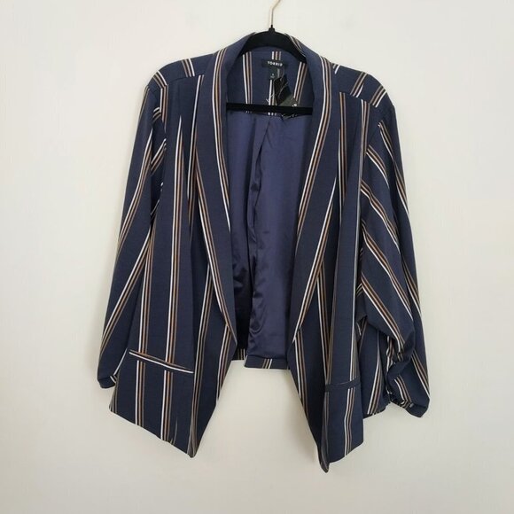 Torrid Plus Size 6X Blue Stripe Crepe Cut Away Blazer NWT - Picture 12 of 12